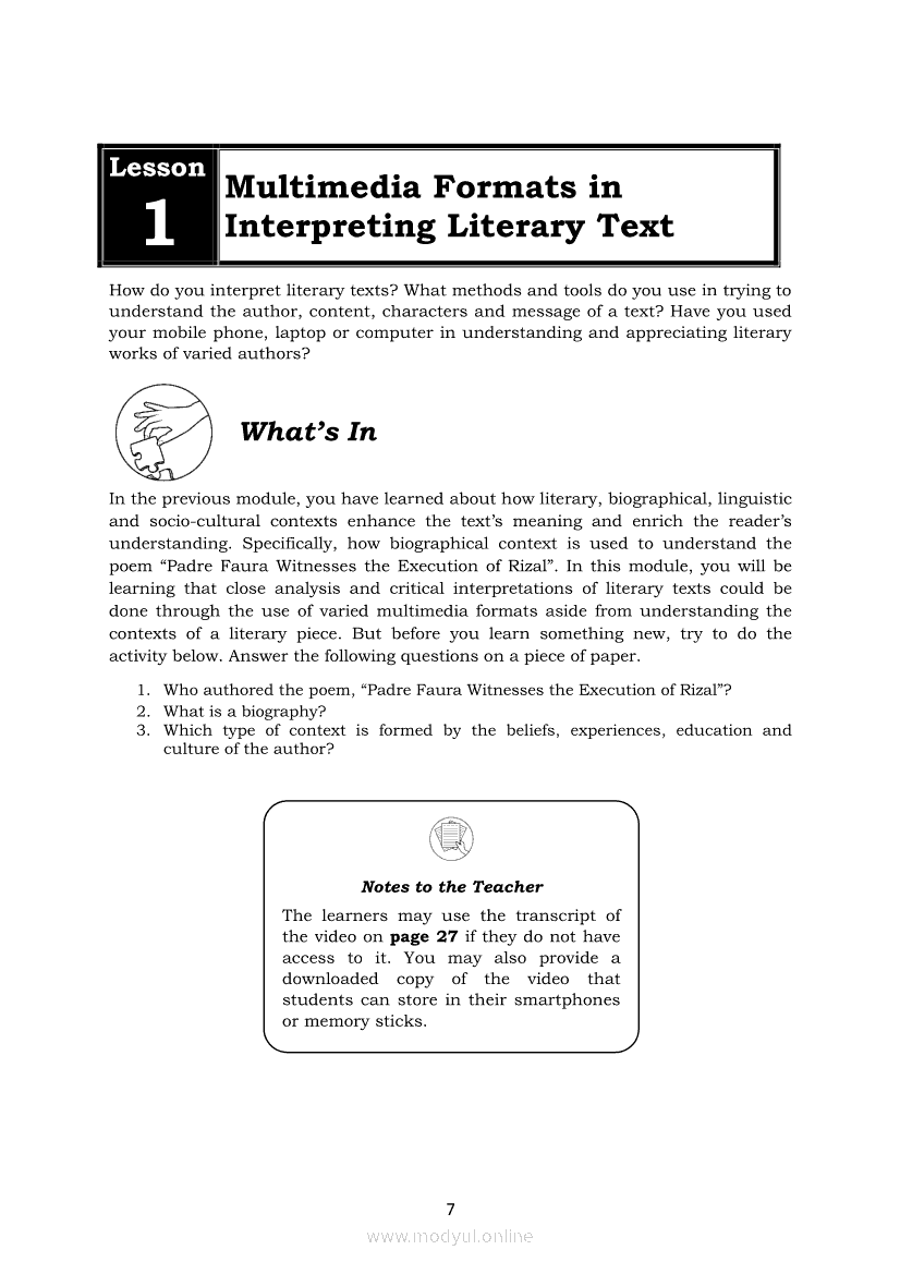 quarter 1 module 4 creative representation of literary text