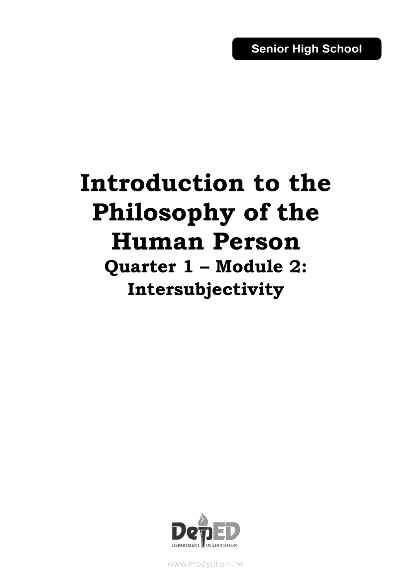 Introduction To Philosophy Of The Human Person Quarter 2 Module 2 Intersubjectivity Shs Modules 0340