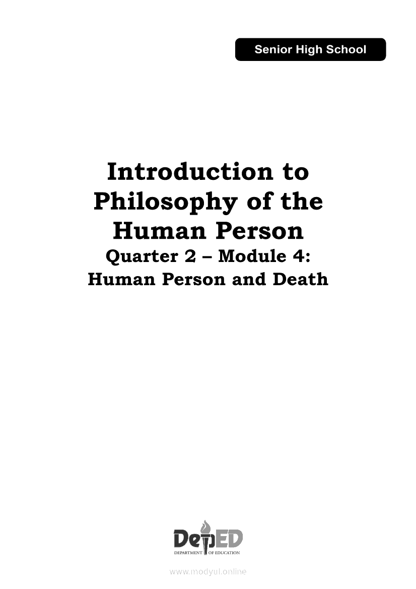 Introduction To Philosophy Of The Human Person Quarter 2 Module 4 Human Person And Death 0793