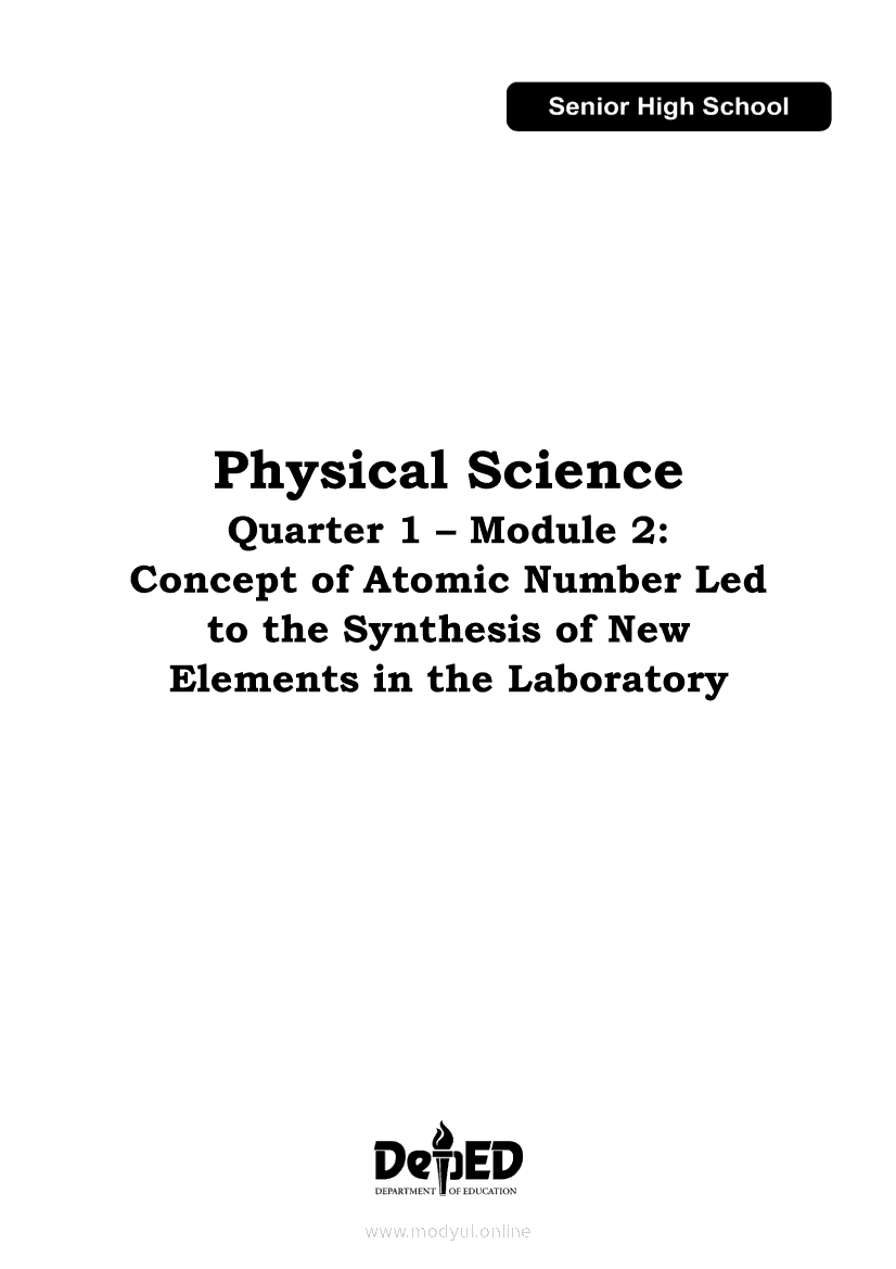 Physical Science Module 2: Concept of Atomic Number Led to the